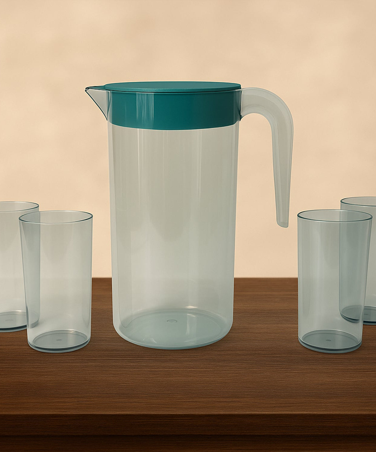 Apex Crystal Premium Jug with Lid & 4 Pcs Glass (1500 ML / 300 ML Approx / 5 Pcs Set)