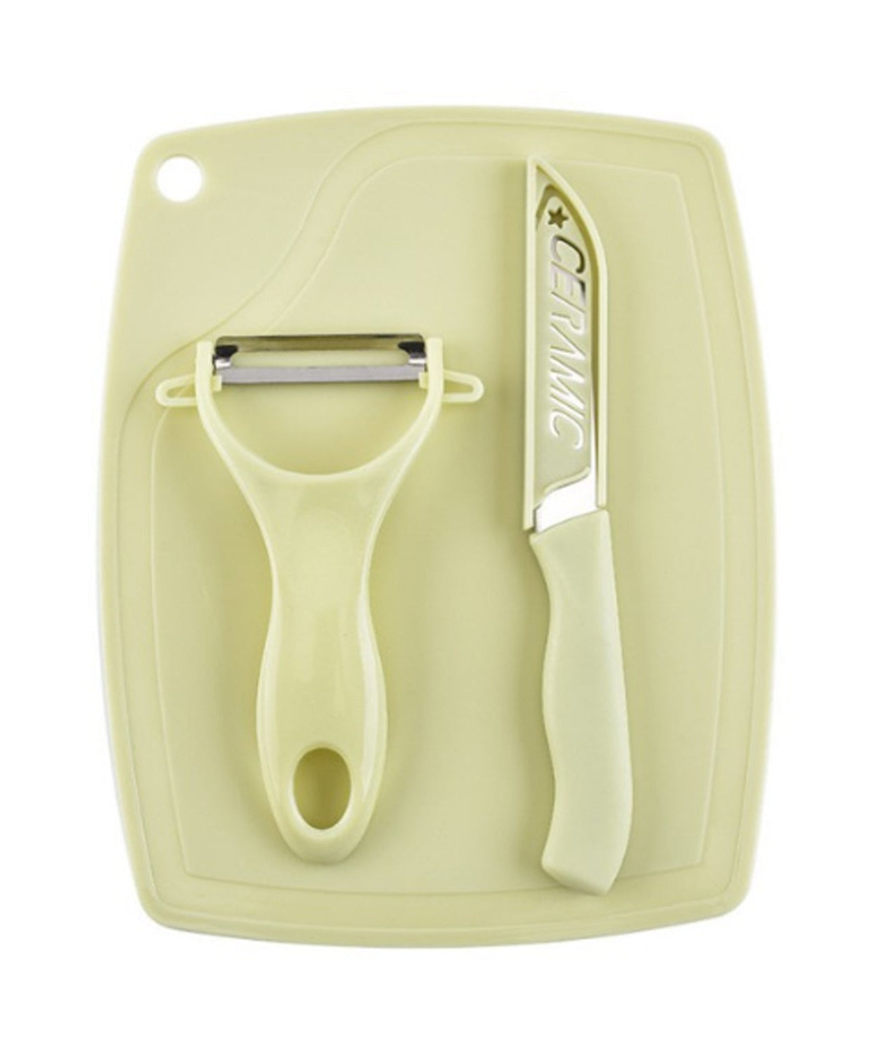 Plastic Kitchen Peeler - Green & Classic Stainless Steel 3-Piece Knife Set Combo