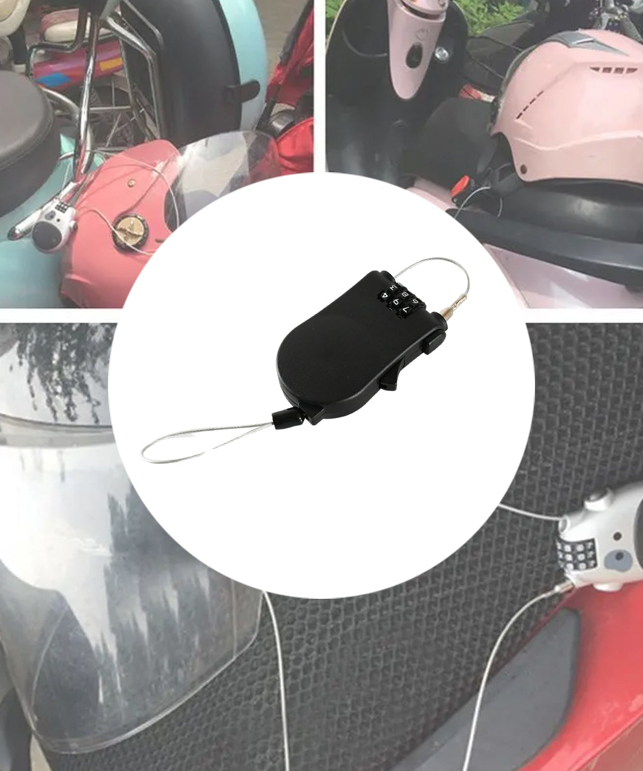 Multifunctional cable lock with number code for travel, sports Etc. Retractable Wire Lock,Wire Black Shell Combination Password.