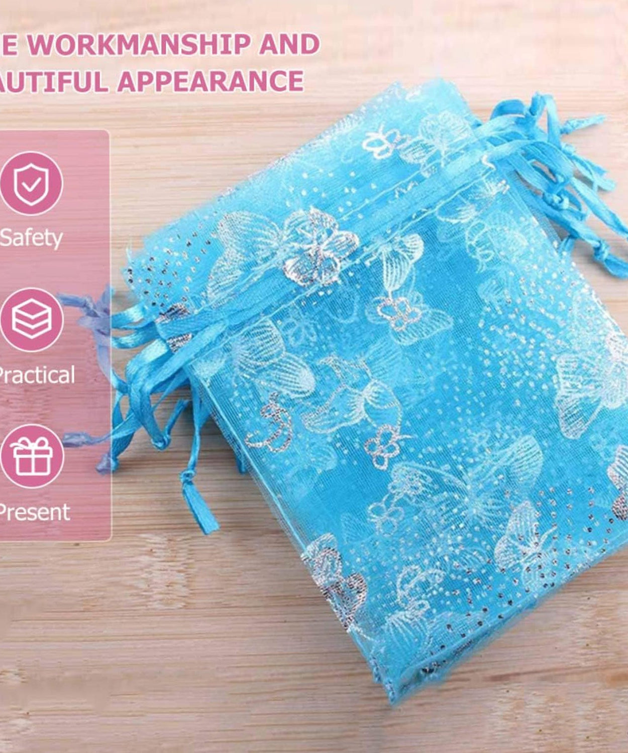 Organza Return Gift Bags Small Mesh Bags Drawstring Gift Bags Christmas Drawstring Organza Gift Bags, Wedding Party Festival Gift Bags, Jewellery Packing Pouch Dry Fruit Pouch 10×12 Cm (100 Pcs Set)