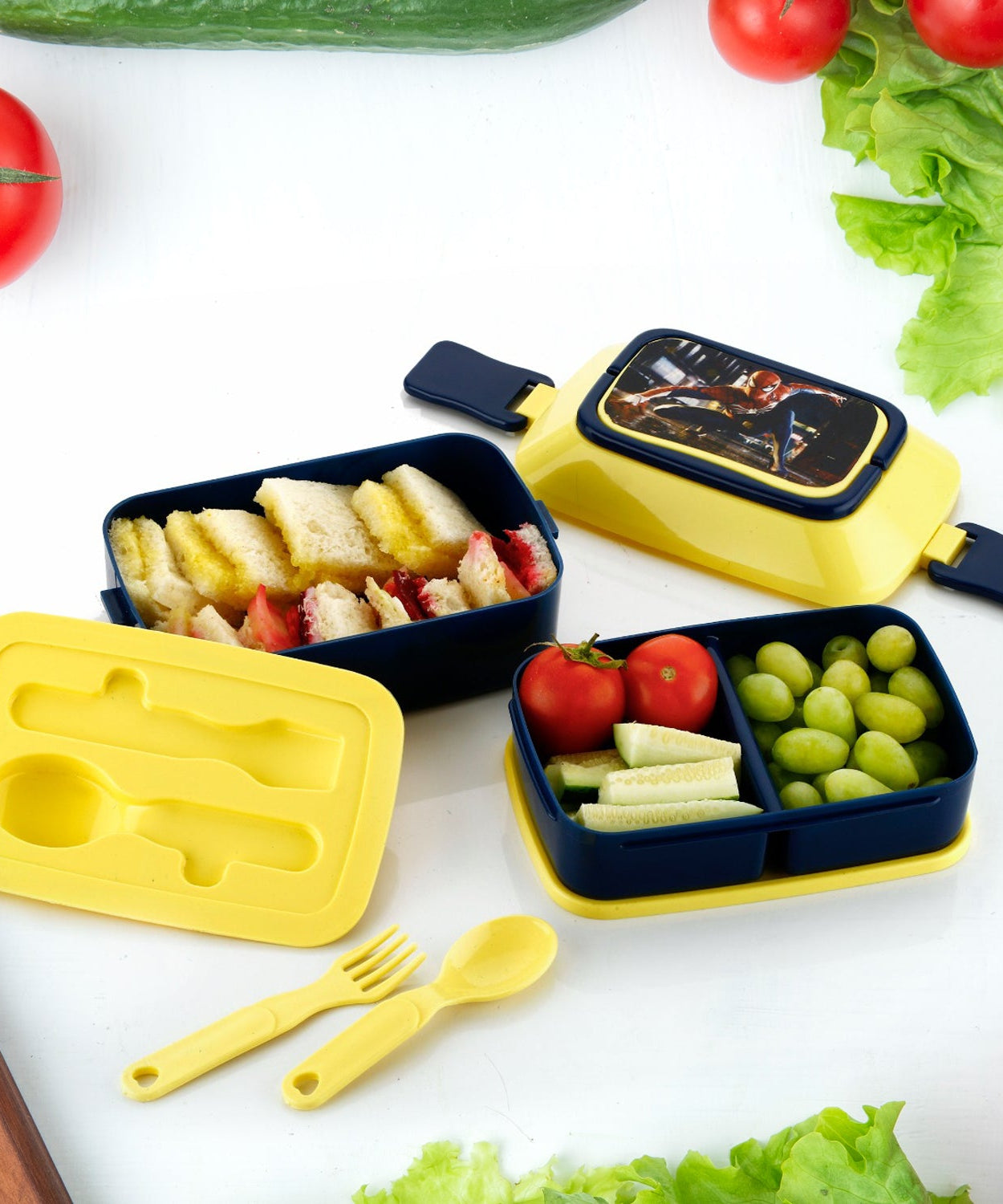 5621 Double Layer Lunch Box Stylish Lid Lunch Box With Fork & Spoon Lunch Box For Children School Lunch Box 