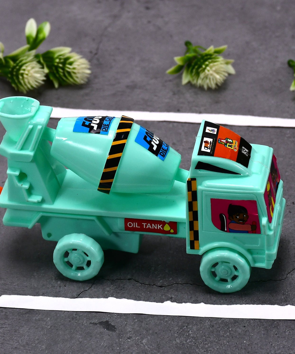 Large truck toy with rotating cement mixer