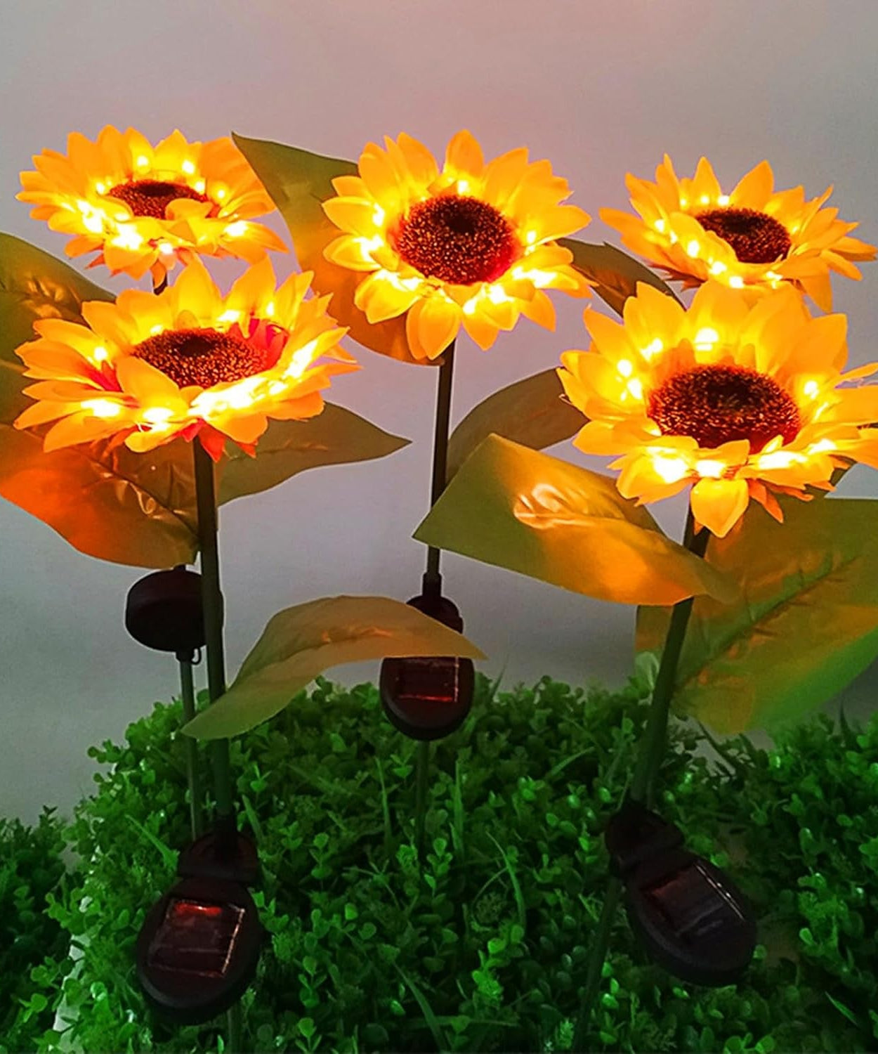 2 Pc Outdoor Solar Sunflower Lights Intelligent Light Control Waterproof Garden Landscape Stake Light