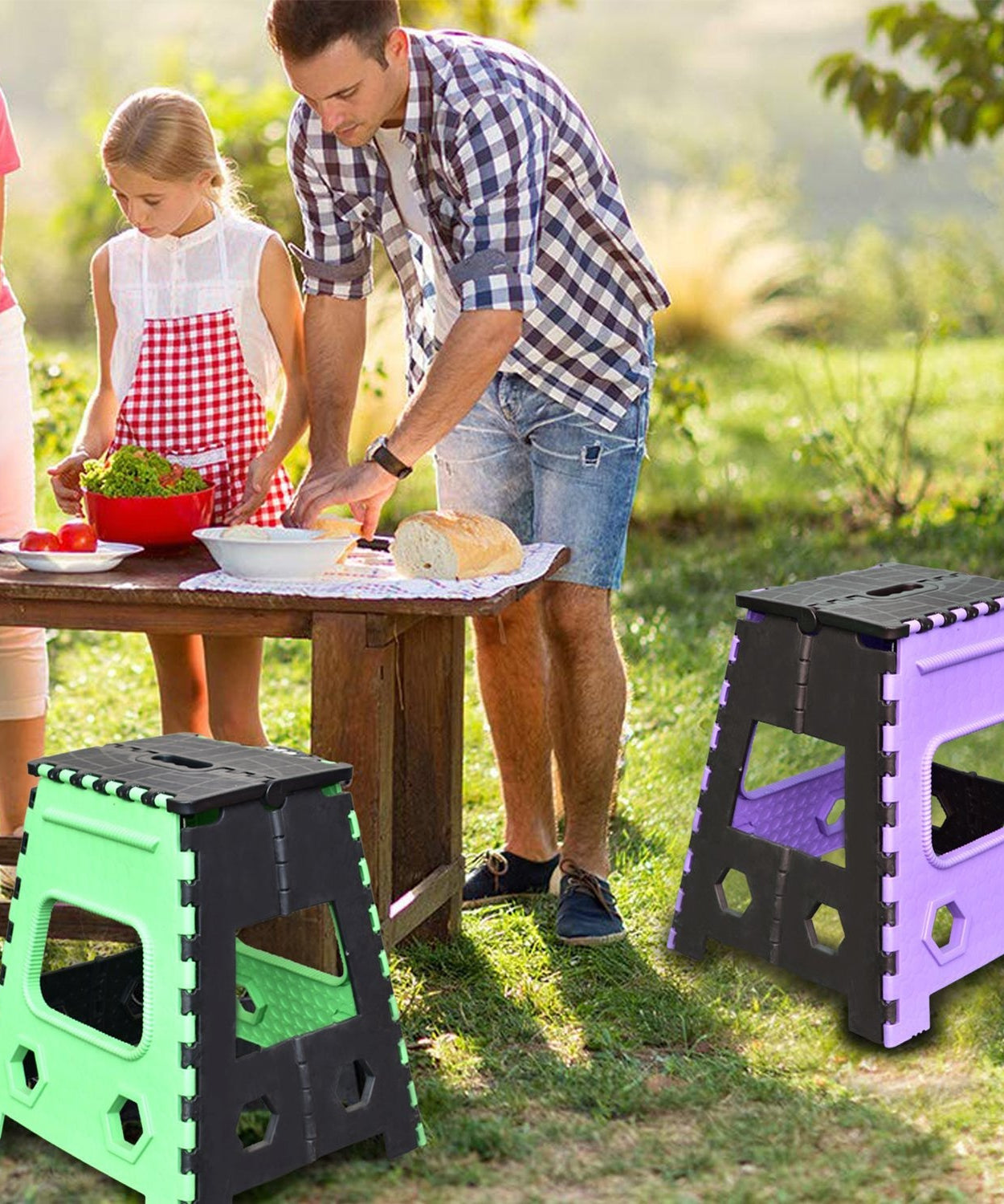 Compact 18-inch stool for adults and kids, foldable for easy storage, brown color.