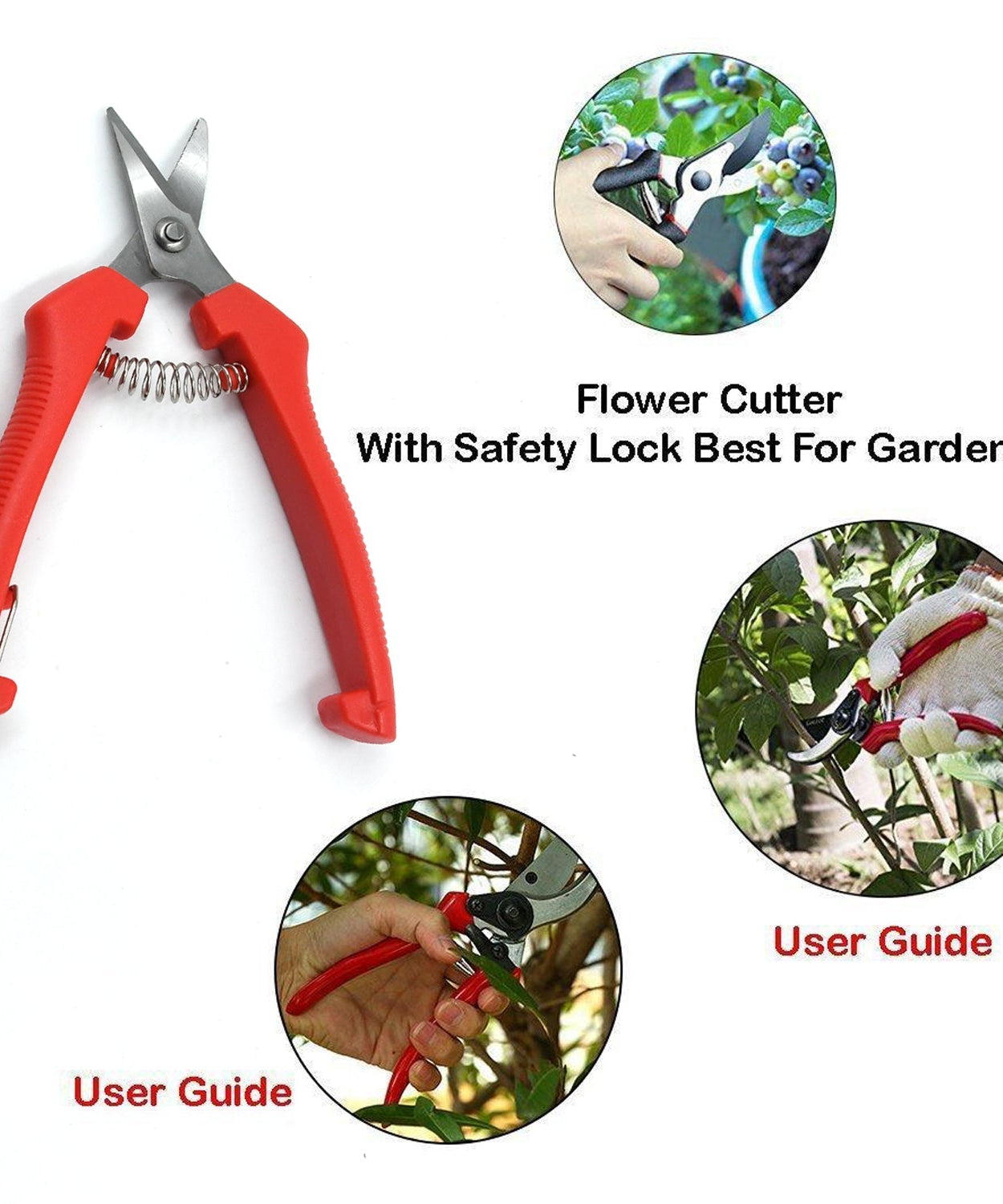 Stainless steel cutter for gardening, with non-slip handle and durable construction.