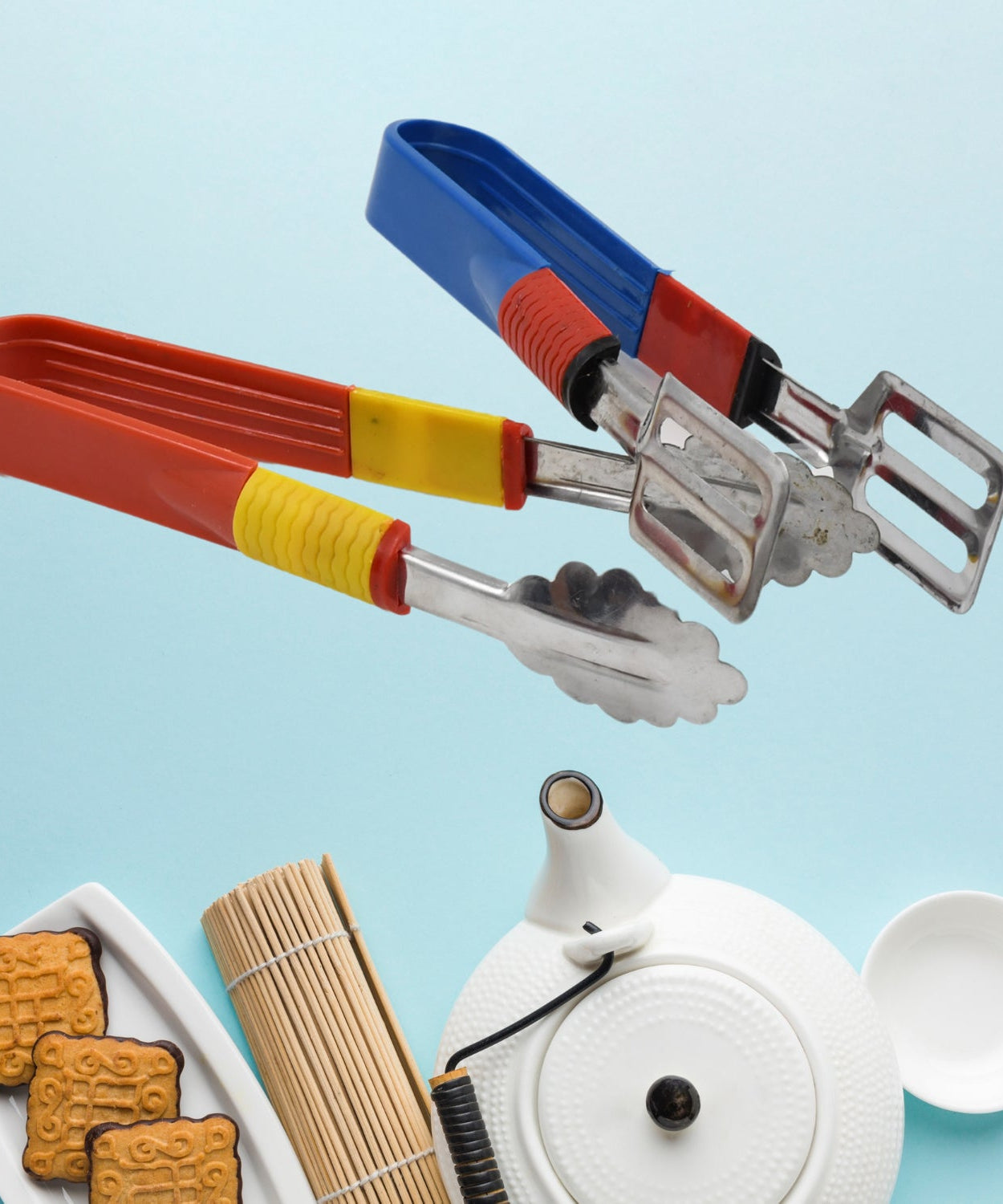 Stainless Steel Multipurpose Utility Tong / Serving Food Tongs / Tong for Kitchen and Bar / Frying, Clipping, Grilling Tong (2 Pcs Set)