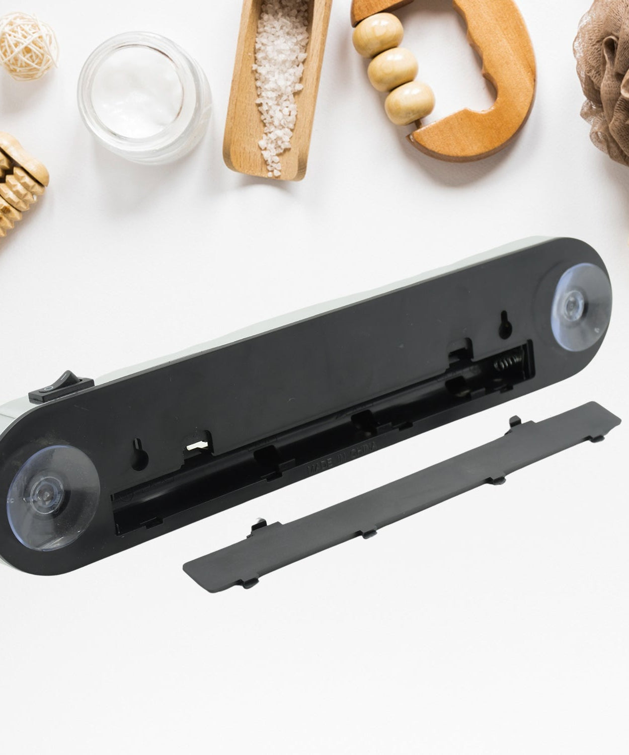 Makeup mirror with battery-powered LED lighting