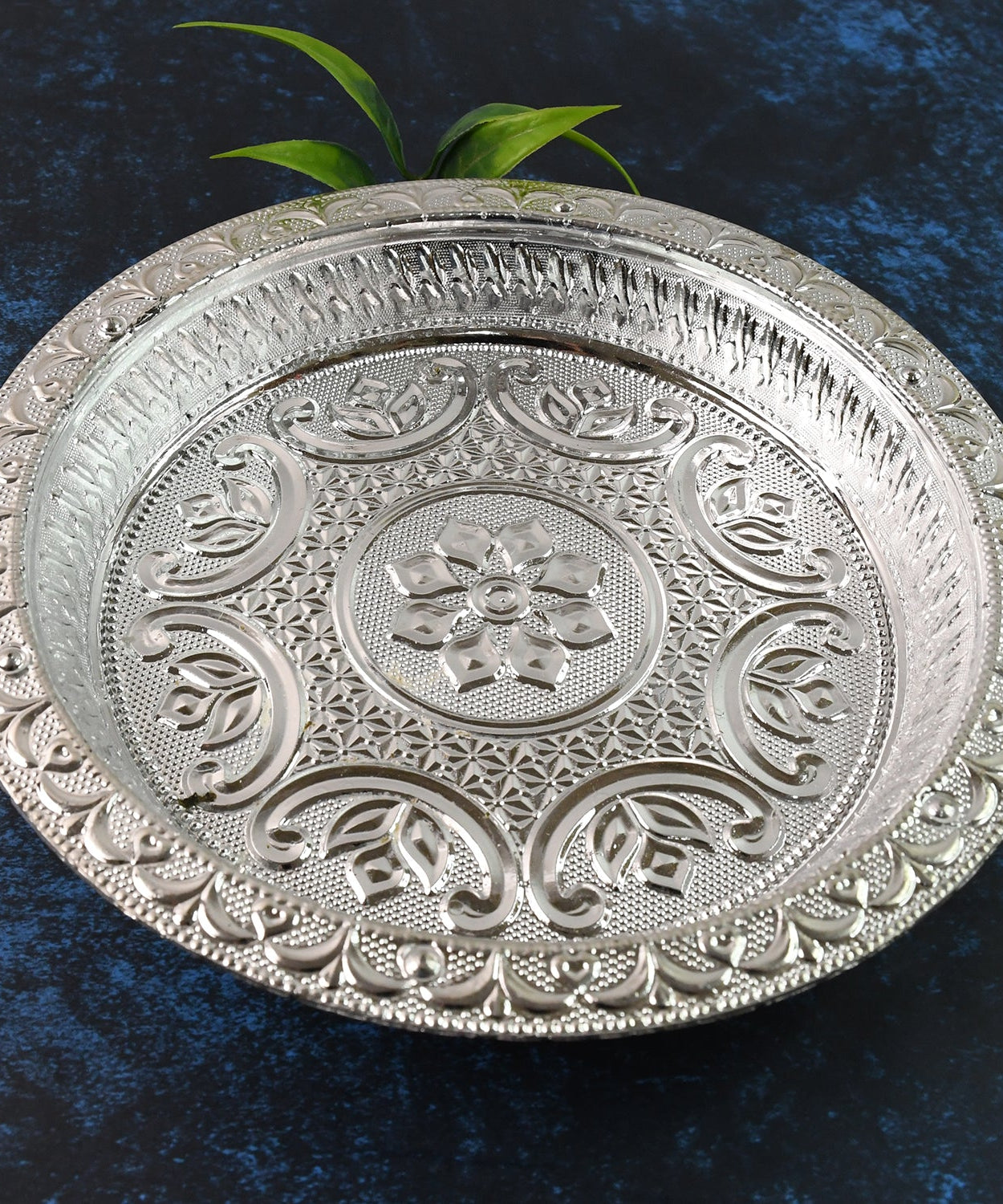 Traditional Silver Finish Plastic Pooja Thali 