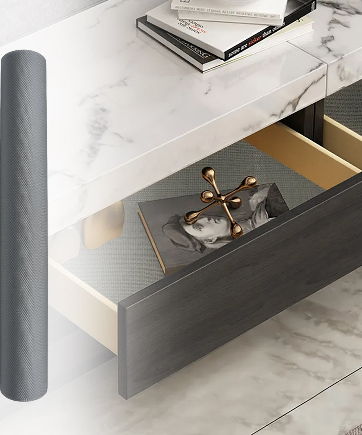 Anti-slip liner roll for use in various home areas to prevent sliding and spills.