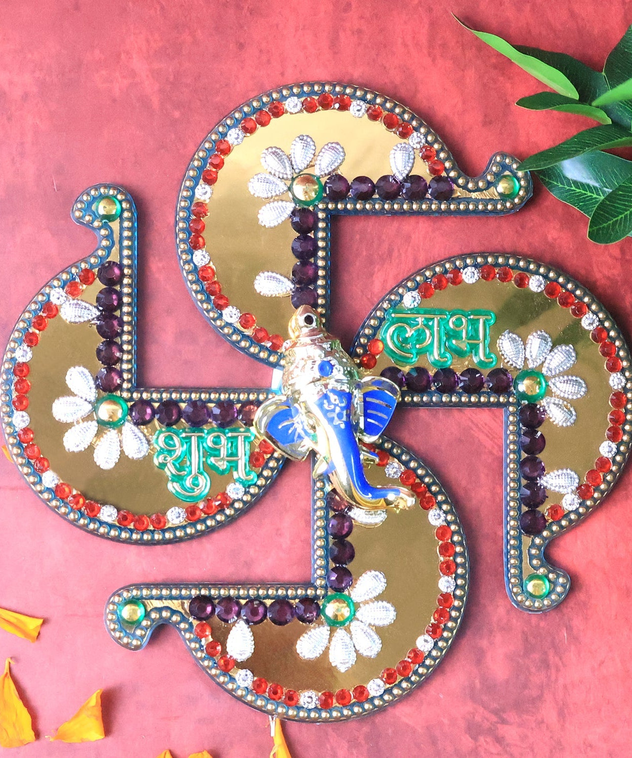 Golden Swastik Shubh Labh Wall Hanging