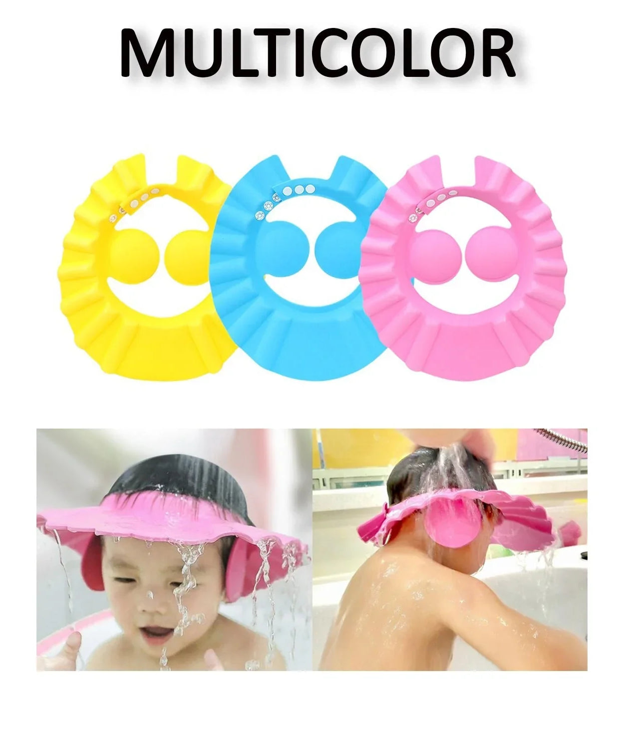Soft shower cap for kids with adjustable strap