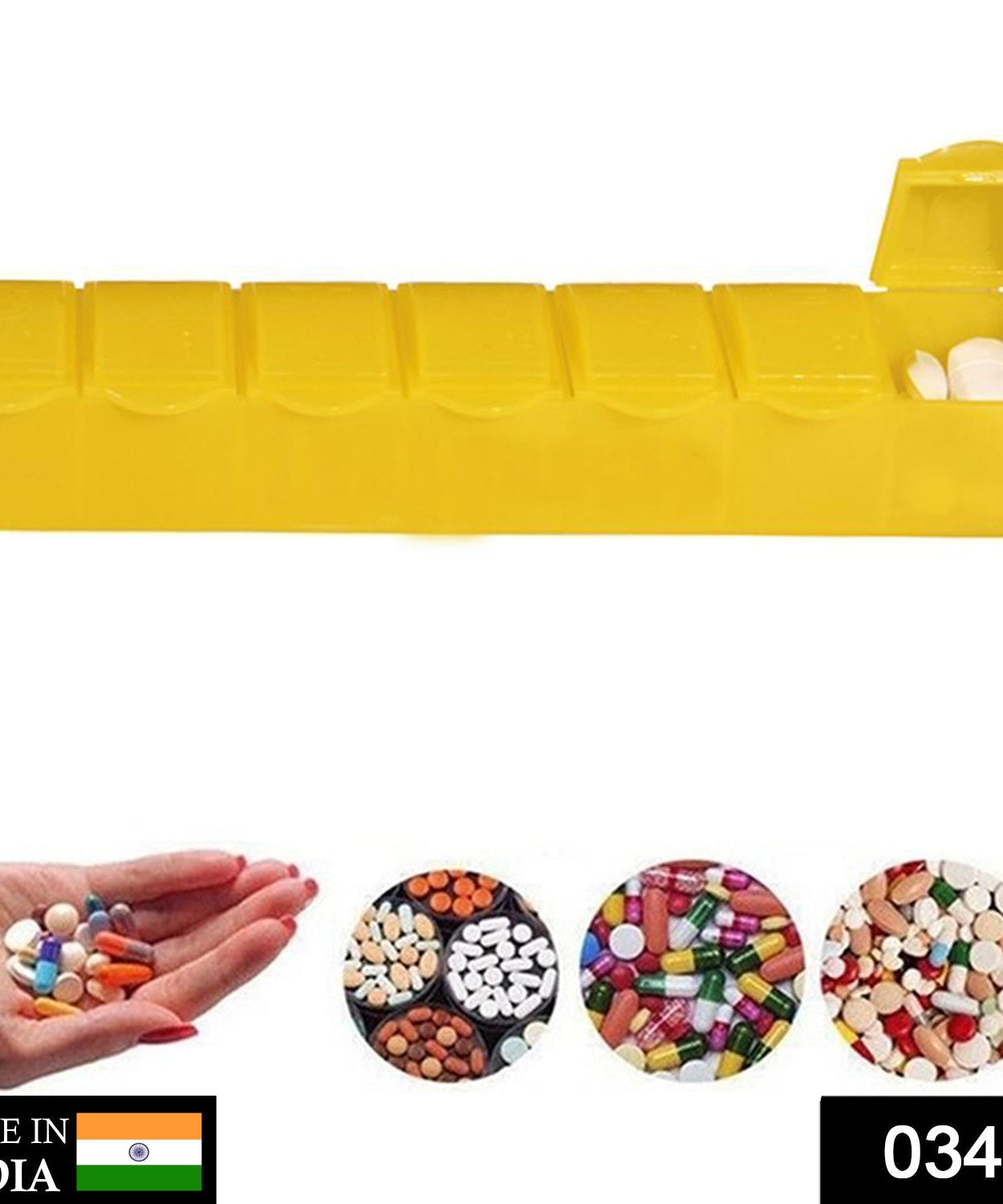 Daily pill organizer with 7 compartments.