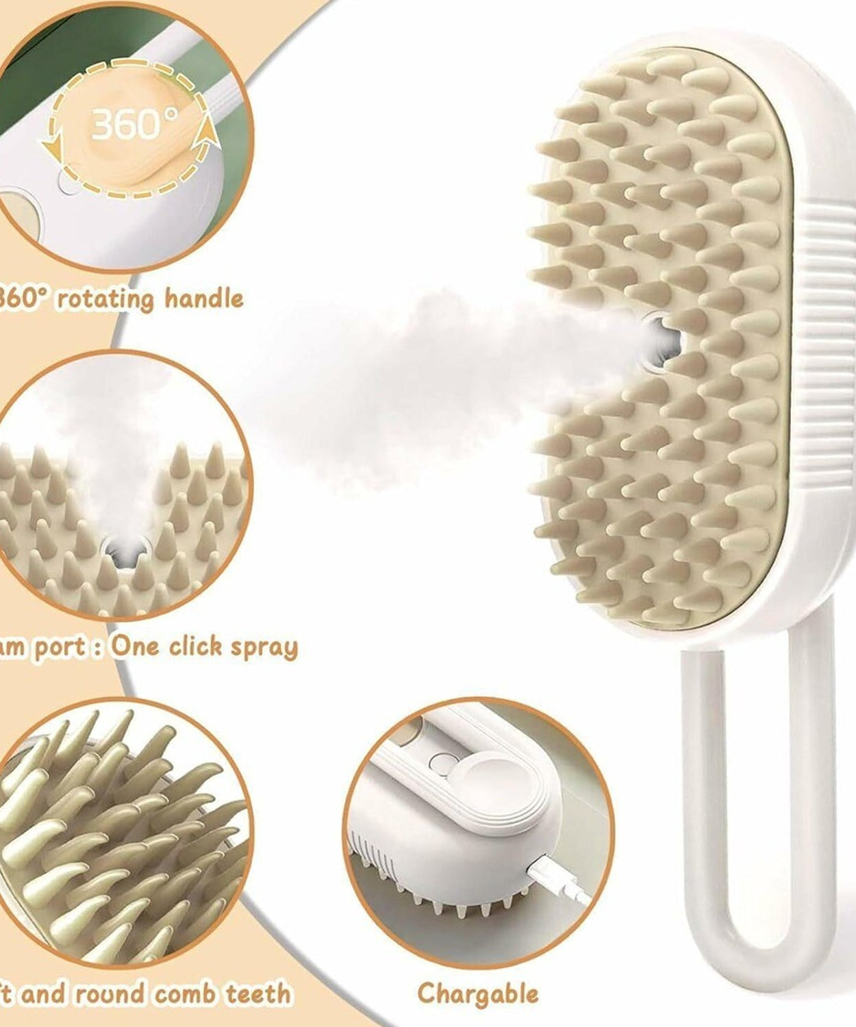 Electric Spray Handle Massage Brush, Hair Removal Brush Steam