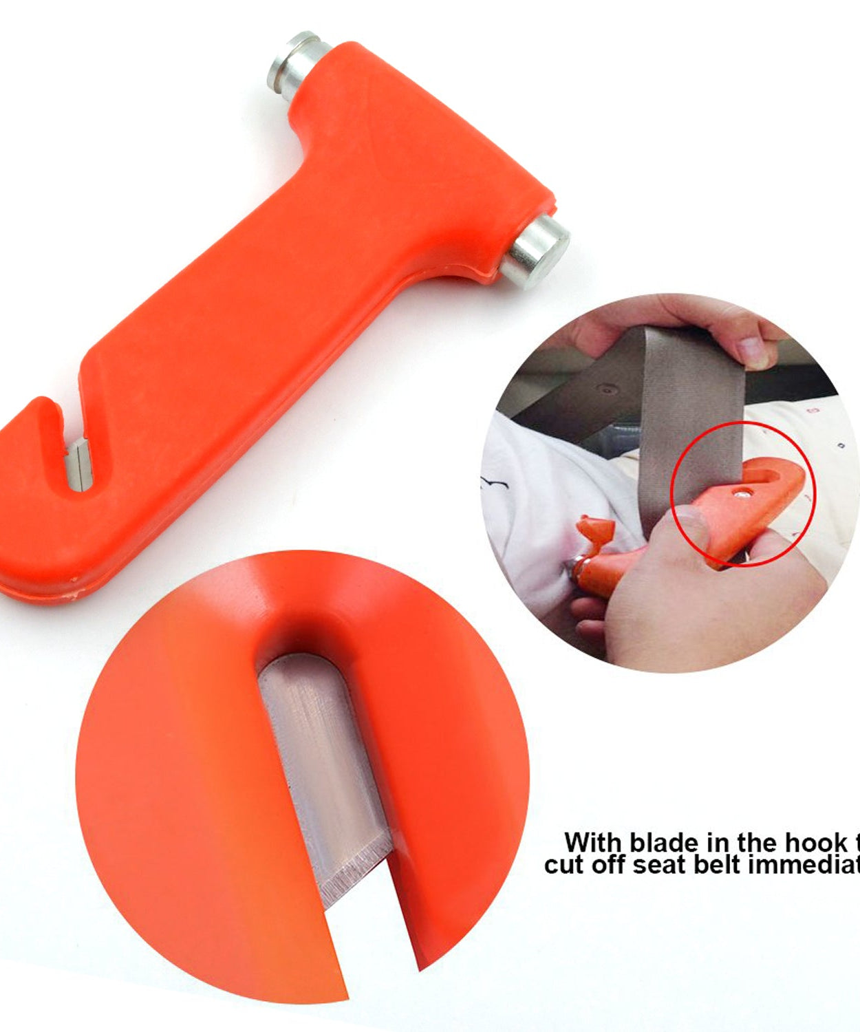 Safety hammer for car rescue, includes window breaker and seatbelt cutter