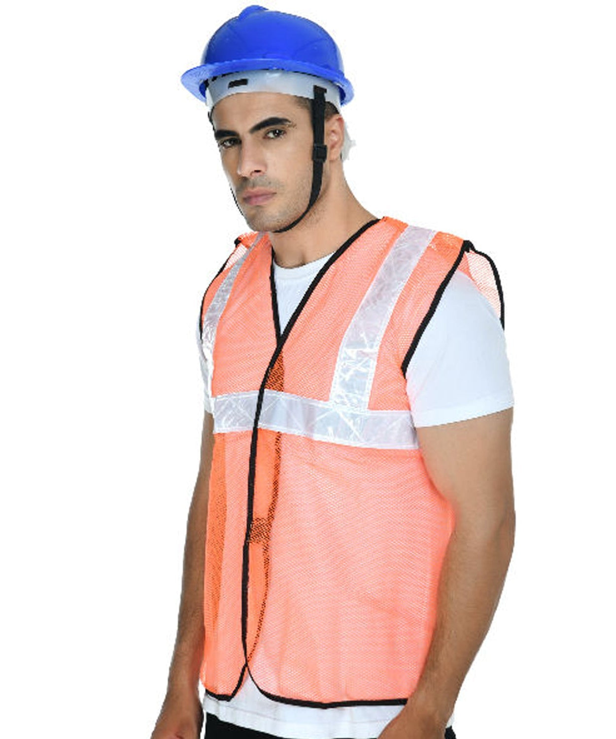 Reflective orange jacket for safety in construction areas