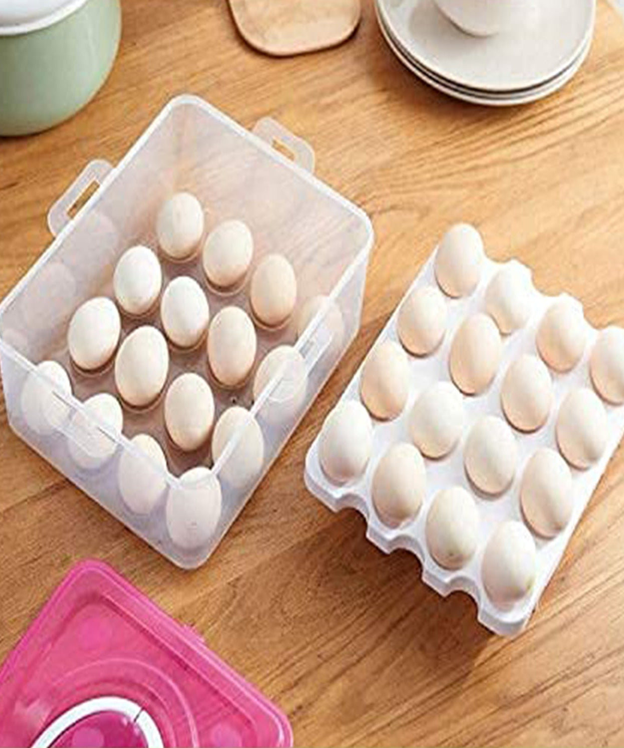 2Layer, 32 Grid Egg Tray with Lid Egg Carrier Holder for Refrigerator, Camping Food Storage Container with Handle (1 Pc )