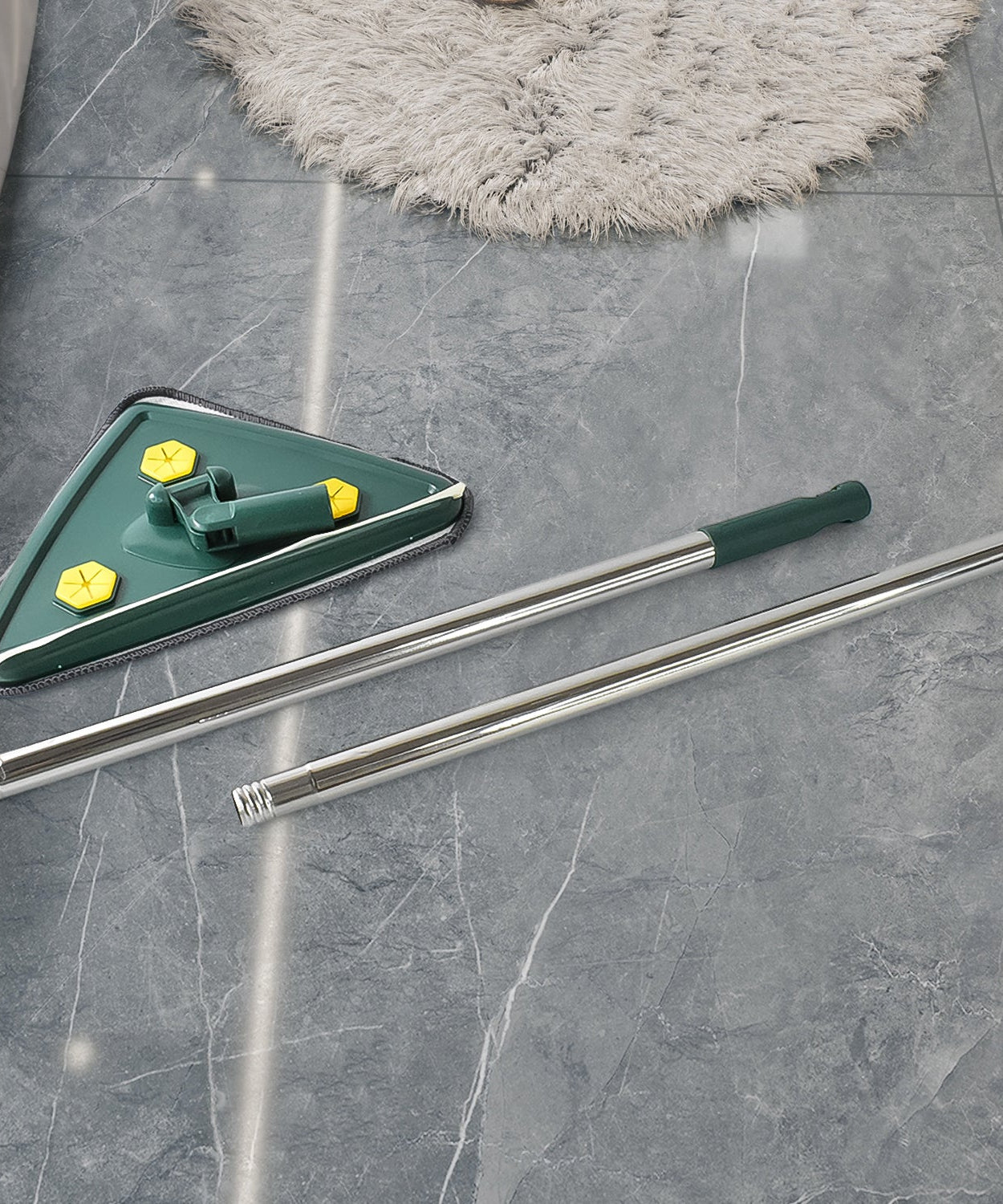 2-in-1 Extendable Triangle Mop – Retractable, 360° Rotating, Telescopic & Reusable Mop Heads (1 Pc)