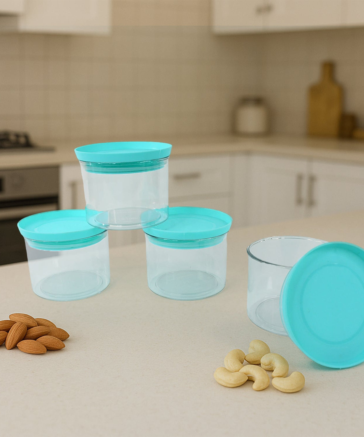 Airtight Container Jar 4 Pc Set With Stylish Tray for Kitchen Unbreakable Jar Set for Multipurpose Storage ( Mukhwas Dani )