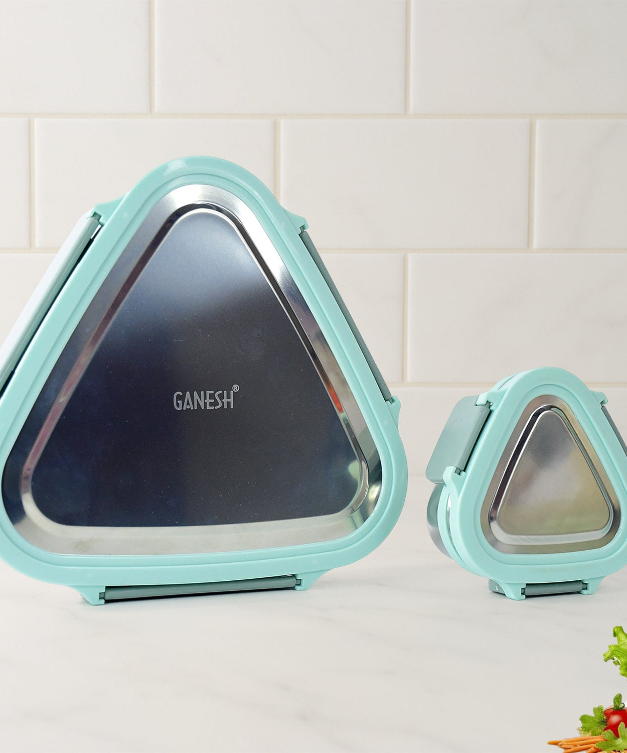 Ganesh Trinity 2-Piece Stainless Steel Triangle Lunch Box Set