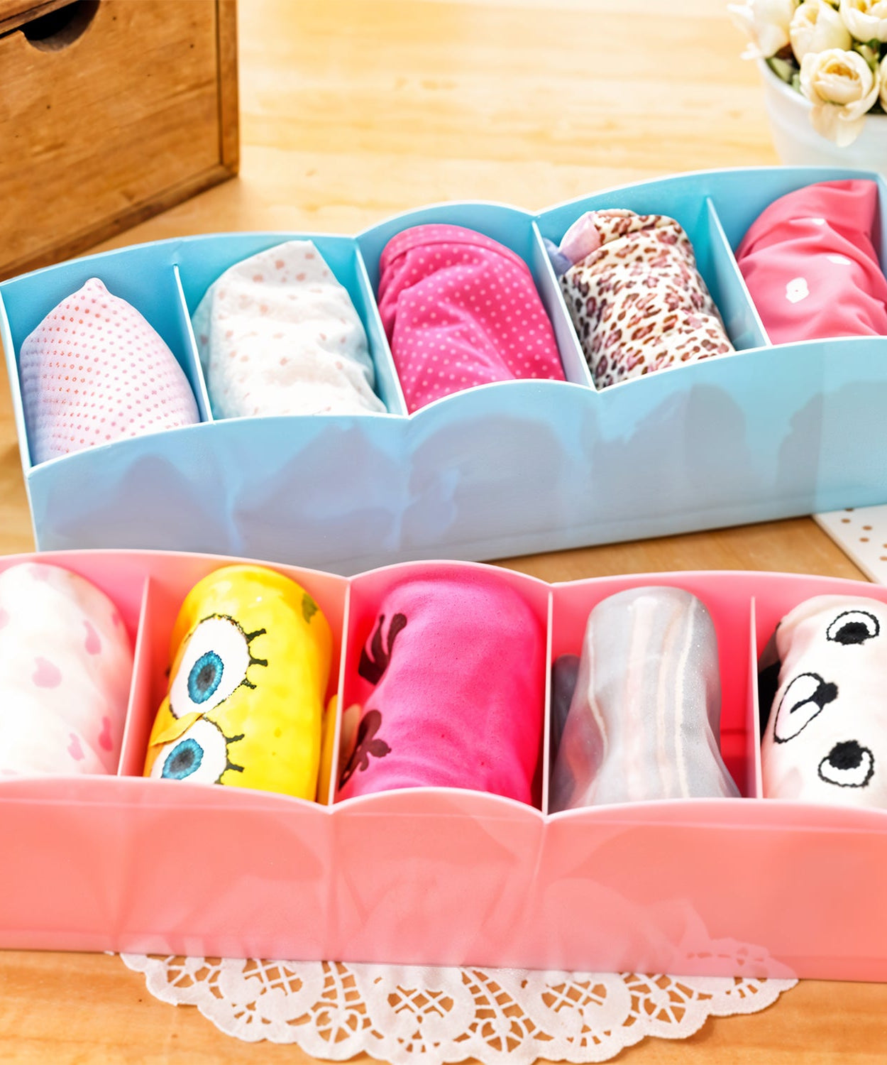 5 Compartments Socks / Handkerchief / Underwear Storage Box Socks Drawer Closet Organizer Storage Boxes (pack of 2)