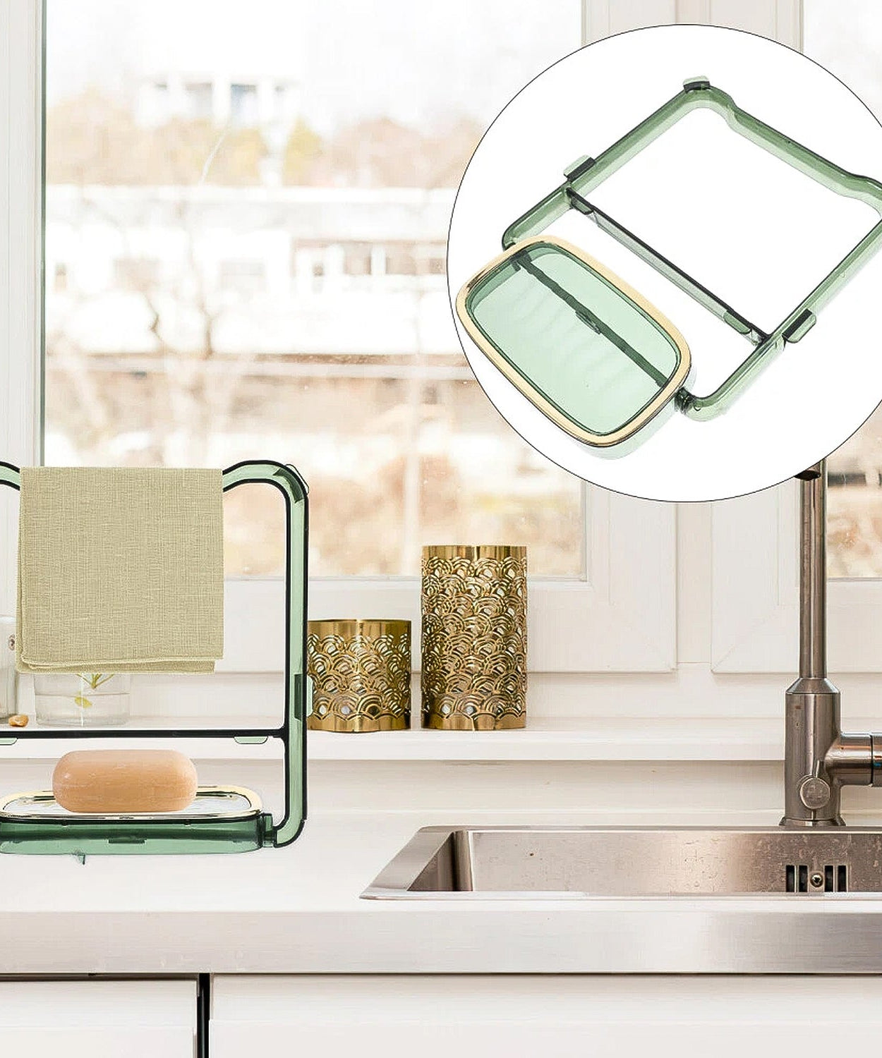 2-in-1 Self-Adhesive Towel Hanger & Soap Holder Stand (1 Pc)