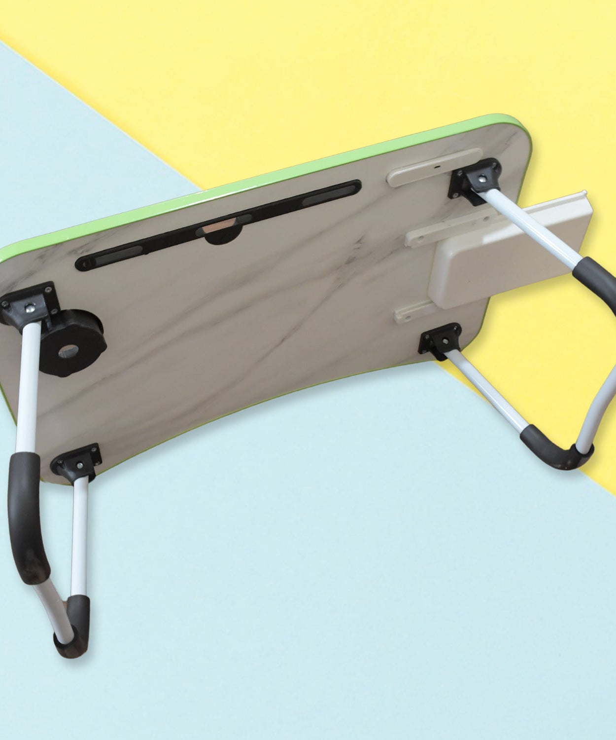 MultiPurpose Study Table Foldable Portable Notebook Bed Lap Desk Tray Stand Reading Holder with Coffee Cup Slot, Drawer, Fan, USB Cable & Light for Breakfast, Reading & Movie Watching (1 Pc Mix Color)