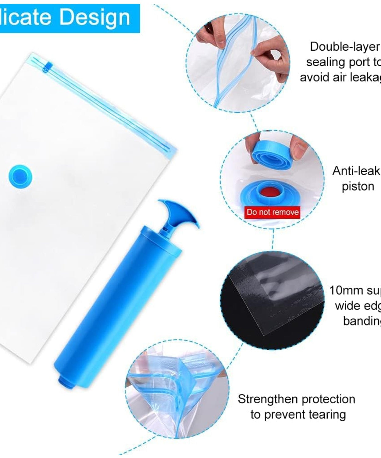 Vacuum Storage Bags with Suction Pump & Shirt clips - Vacuum Bags - Big Capacity Vacuum Seal Bags for Travel Clothes Blankets Pillows, Compression Bags | Space Saver Vacuum Storage Bags (5 Pcs Set)