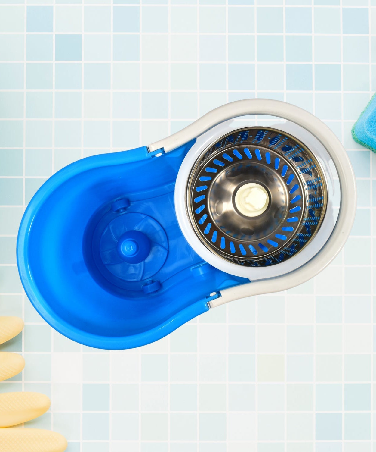 Spin mop with advanced tech bucket and rotating pole.