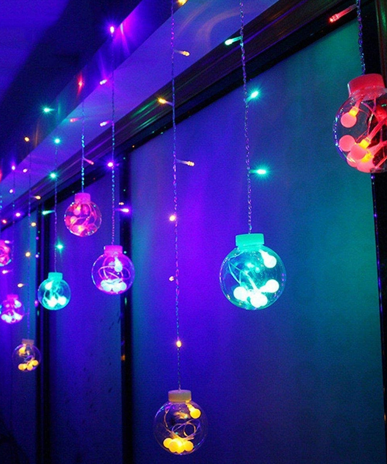12  Wish Balls Window Curtain String Lights with 8 Flashing Modes Decoration for Home Decoration, Diwali & Wedding LED Christmas Light Indoor and Outdoor Light ,Festival Decoration (Plastic, Multi Color)