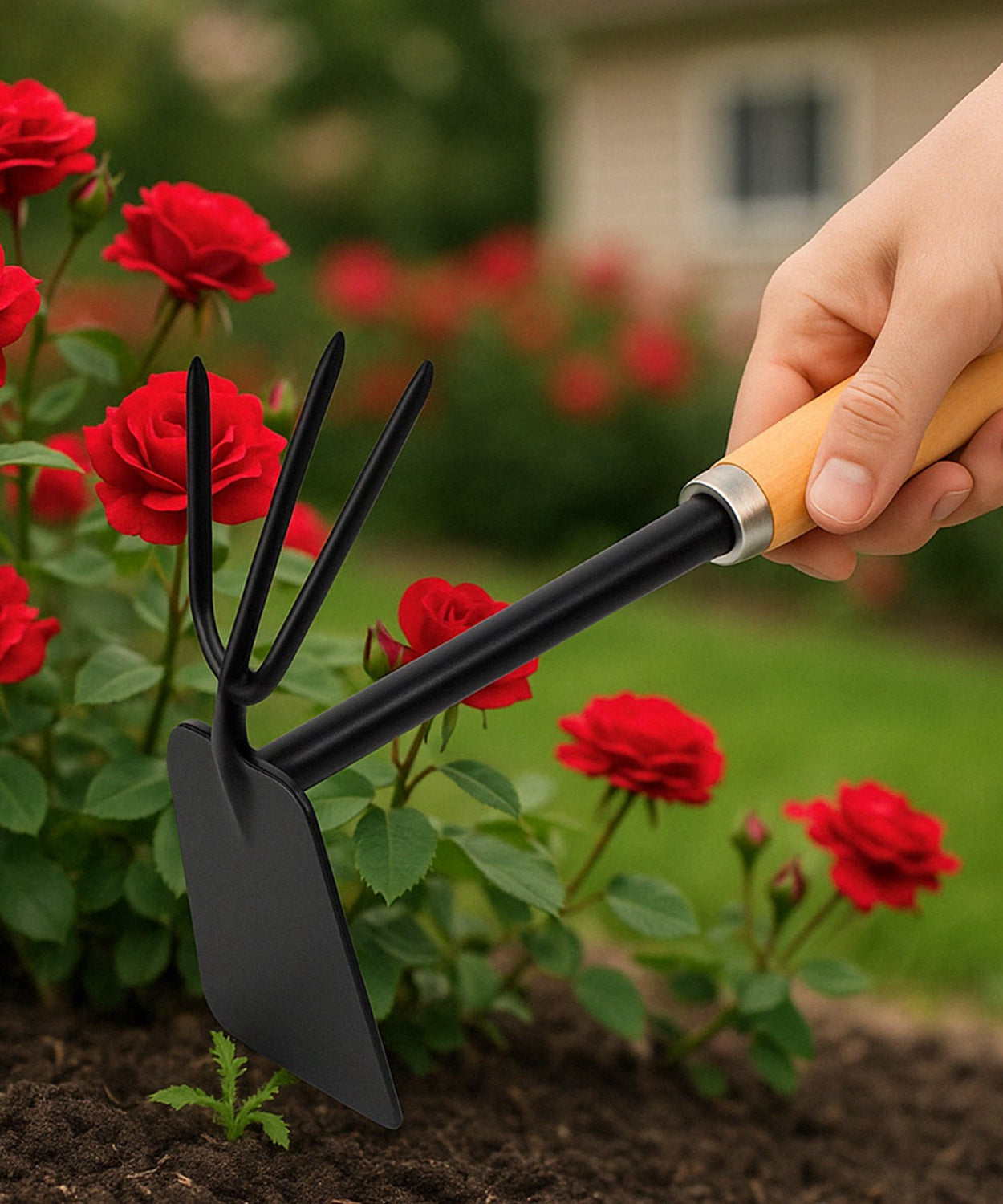 2 in 1 Double Hoe Gardening Tool with Wooden Handle