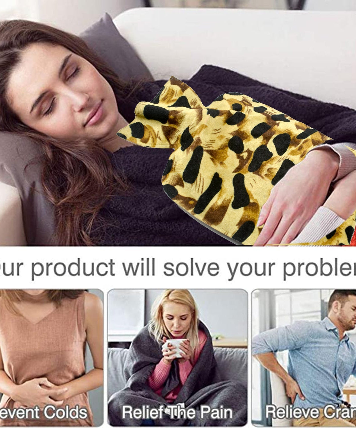 Heating pad bag filled with hot water, ready for use, highlighting its large size for effective relief