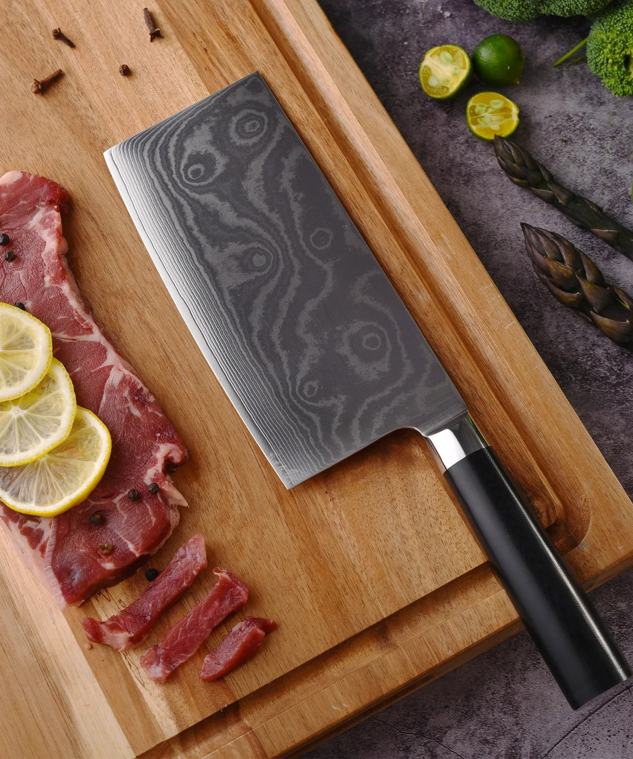 Stainless Steel Chef Damascus Cleaver Vegetable Knife with Plastic Handle & Cover, Multipurpose Use for Kitchen or Restaurant (12 Inch)