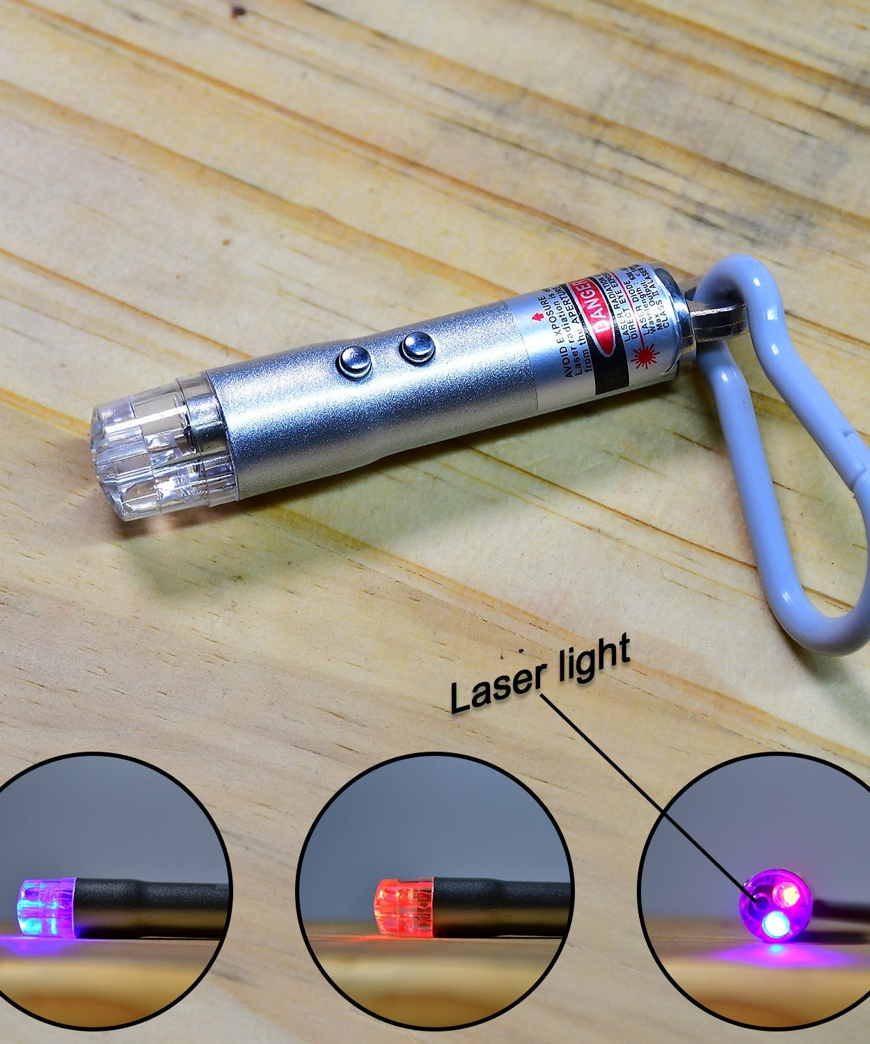Multi-functional laser light with flashlight and keychain
