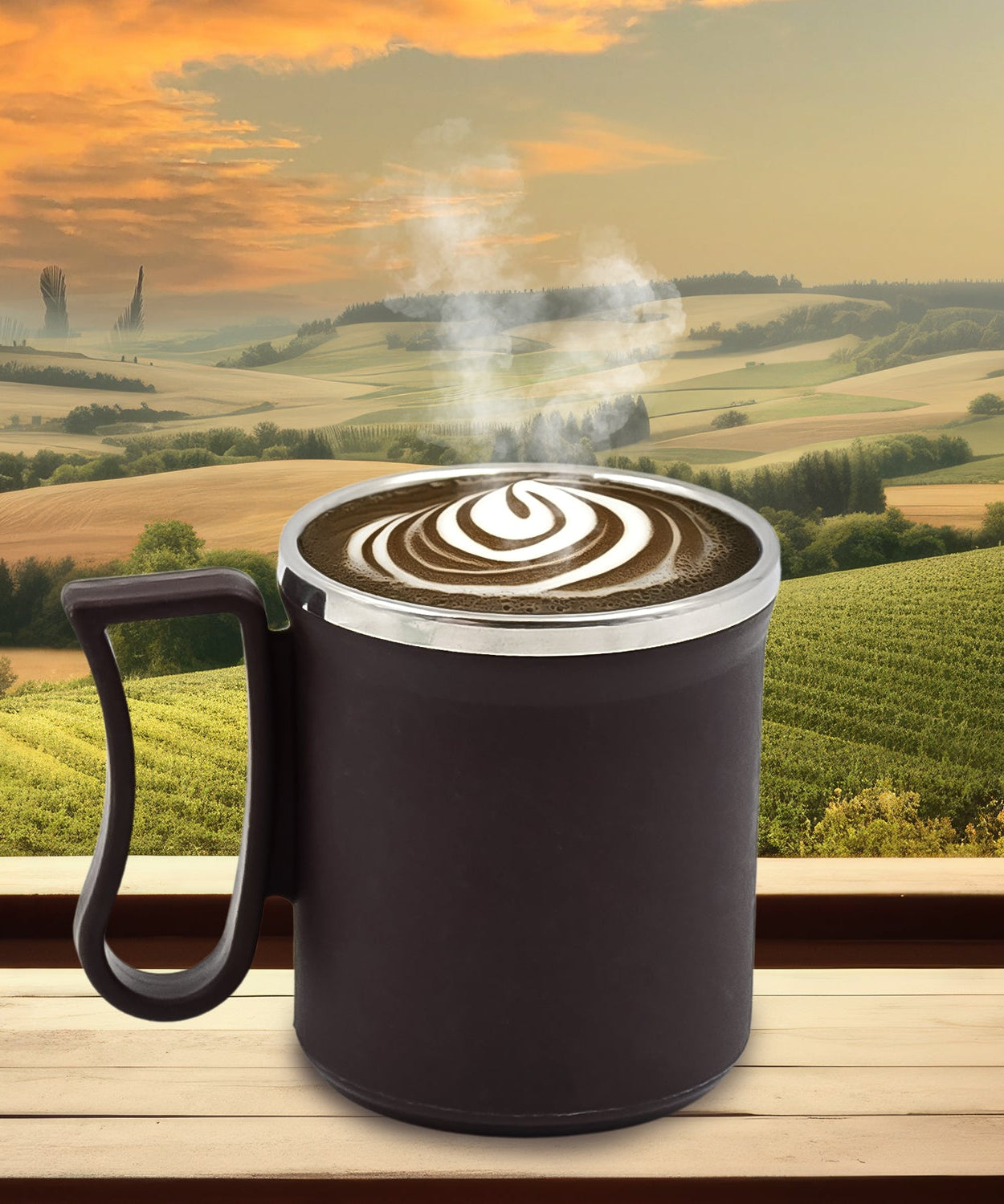 Coffee Mug with Lid and Handle-Plastic Covered Stainless Steel Mug (Random Color, Approx 200 ML)