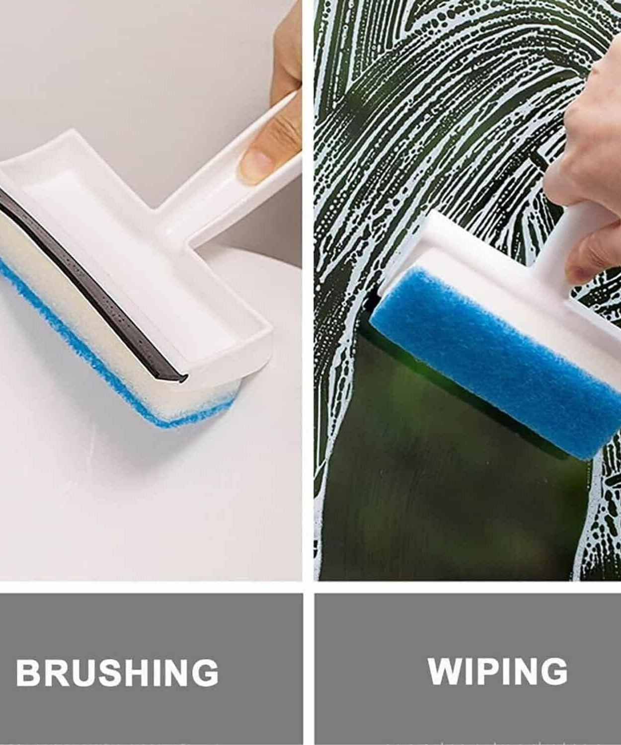 Easy-to-use wiper with brush for bathroom mirrors and tiles