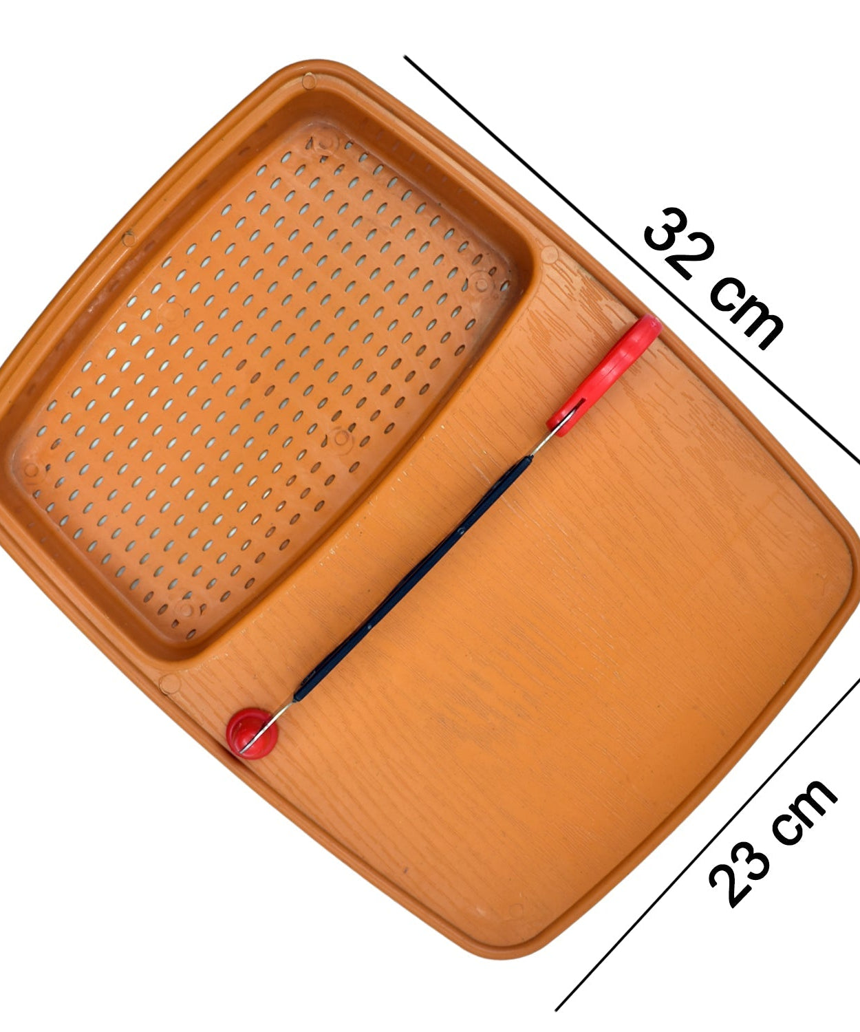 Plastic slicing tray with holder for efficient food prep.