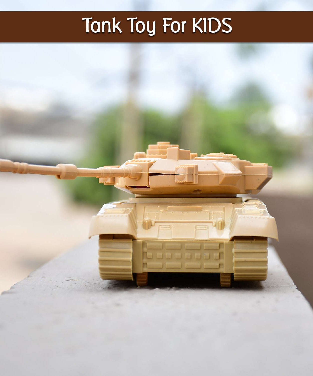 Toy army tank, pull back action, side view