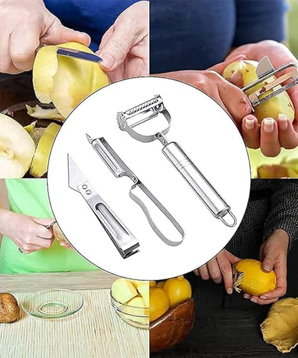 3 In 1 Stainless Steel Vegetable and Fruit Peeler Set (3 Pcs Set)