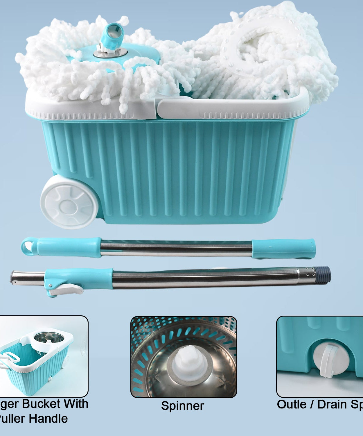 Apex Magic 360° Spin Mop Cleaning System with Stainless Steel Spinner