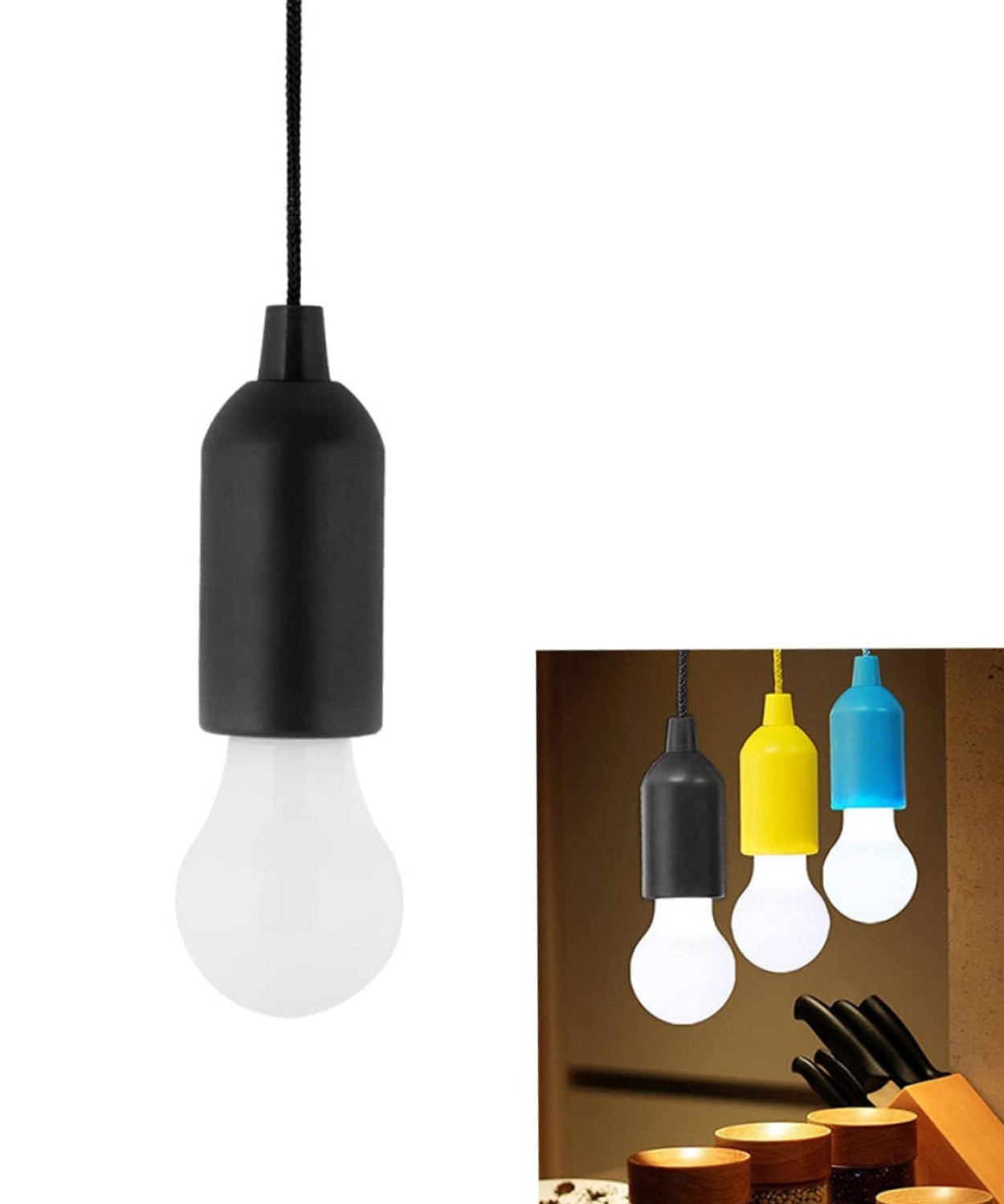 LED Pull Cord Light – Hanging Black LED Bulb (1 Pc)