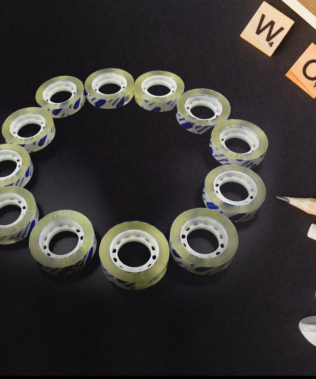 Transparent tape for home, office, and school, 1.2cm x 30m rolls.