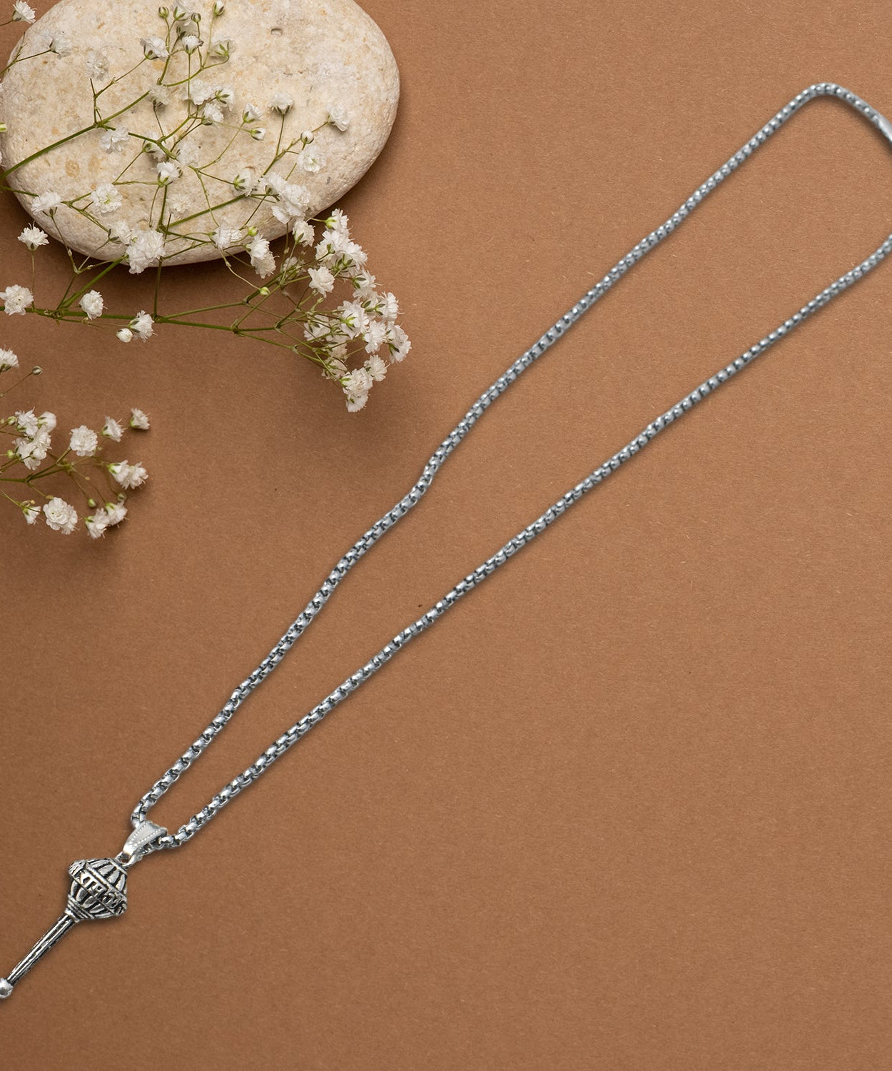 Silver Chain With Gada Pendant / Locket (1 Pc)