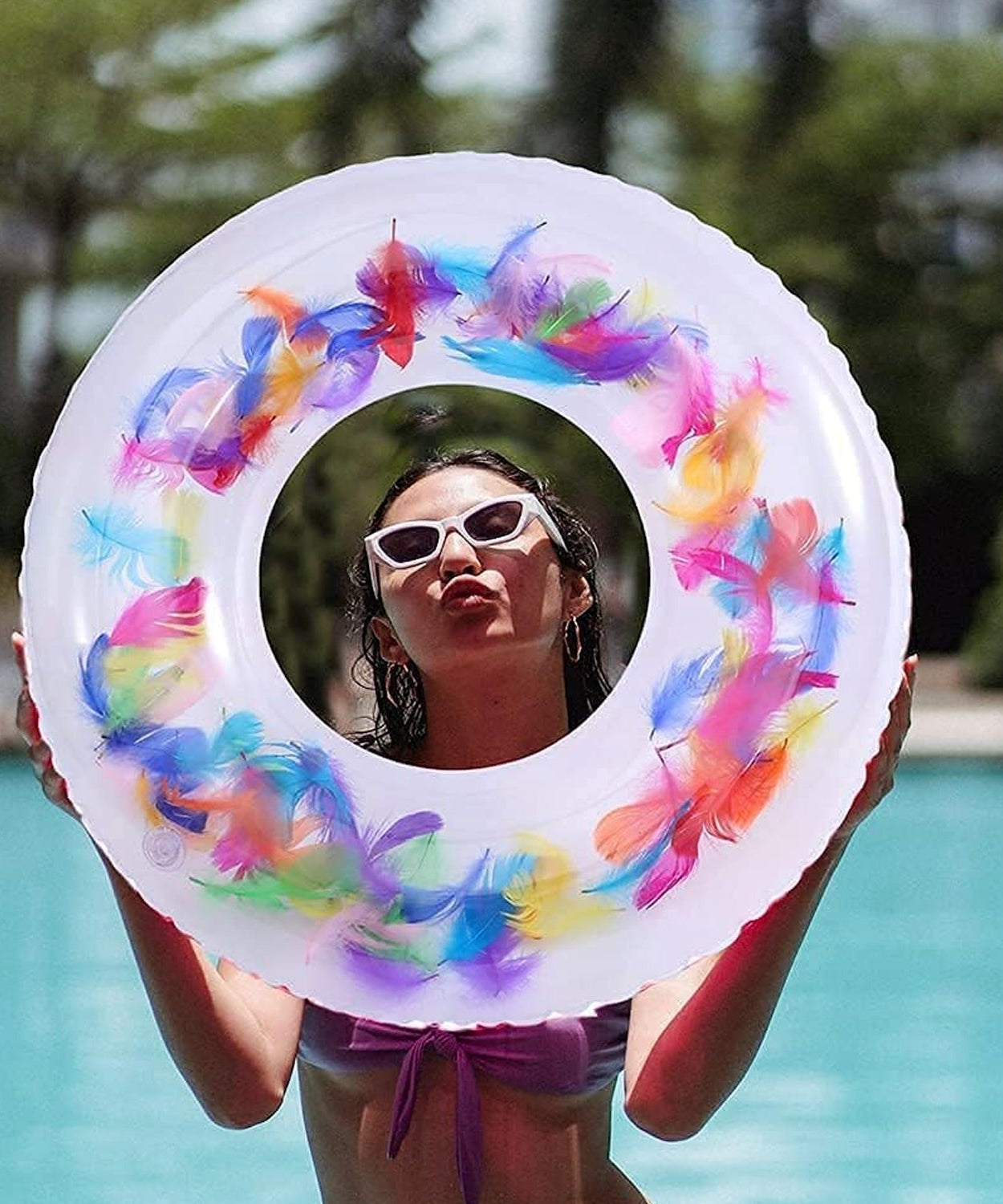 Swim Ring, For Adults, Conveniently Portable, Feathers, Swimming Ring, For Water Play, For Beaches, Swimming, Summer Vacation, Women's, Men's (1 Pc)