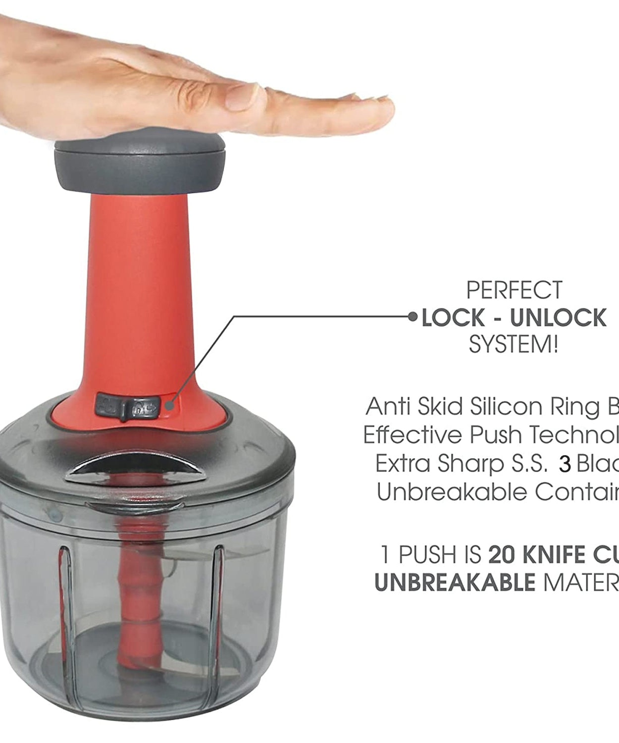 Compact chopper with 3 blades, matte finish, top view