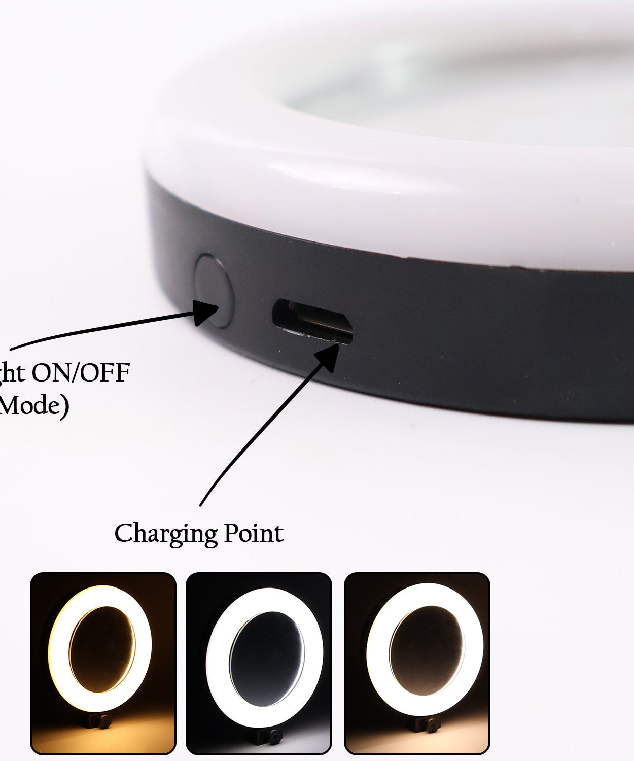 Rechargeable LED Makeup Mirror with Ring Light (1 Pc)