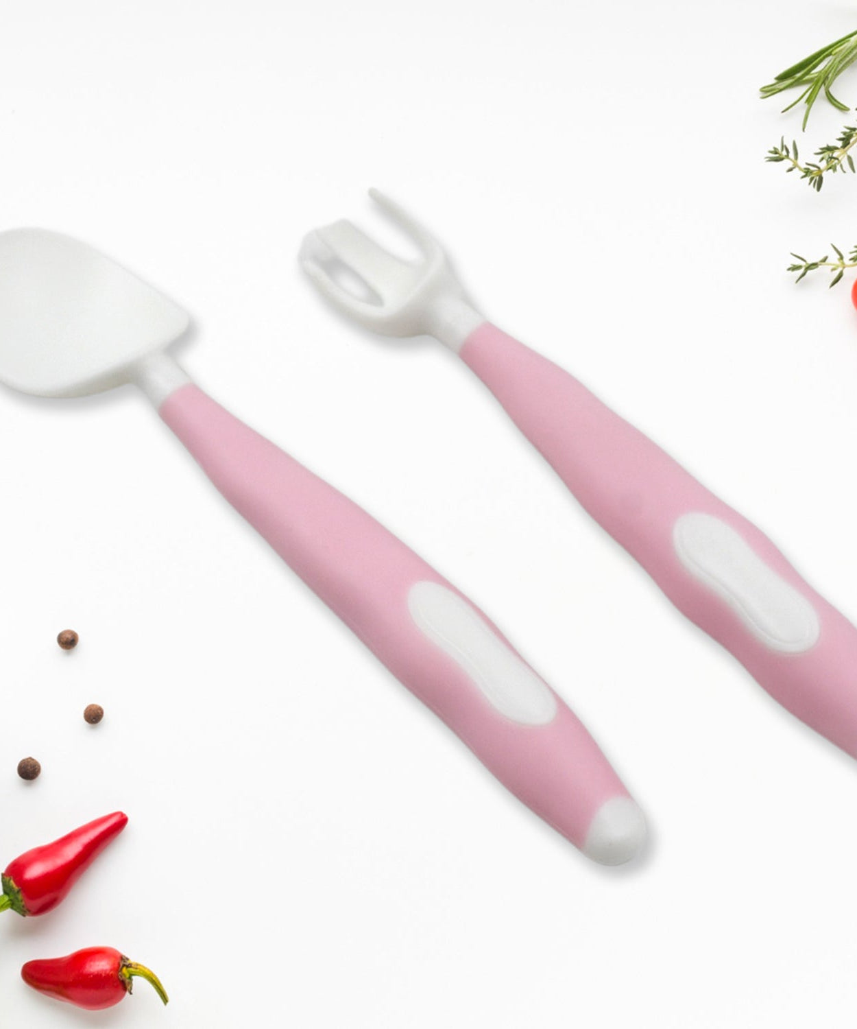 Silicone Bendable Kids Spoon & Fork Set – Toddler Self-Feeding Utensils (2 Pc Set)