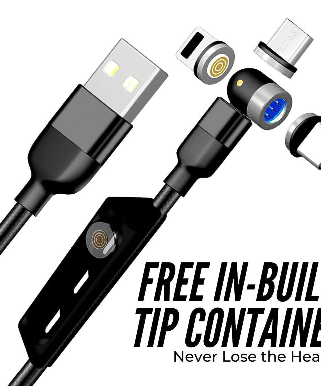 3 in 1 Magnetic USB Charging Cable | USB-c Android and Lightning with Extra Protecting Nylon| Strong Magnetic Cable with Full Rotation Support Fast Charging