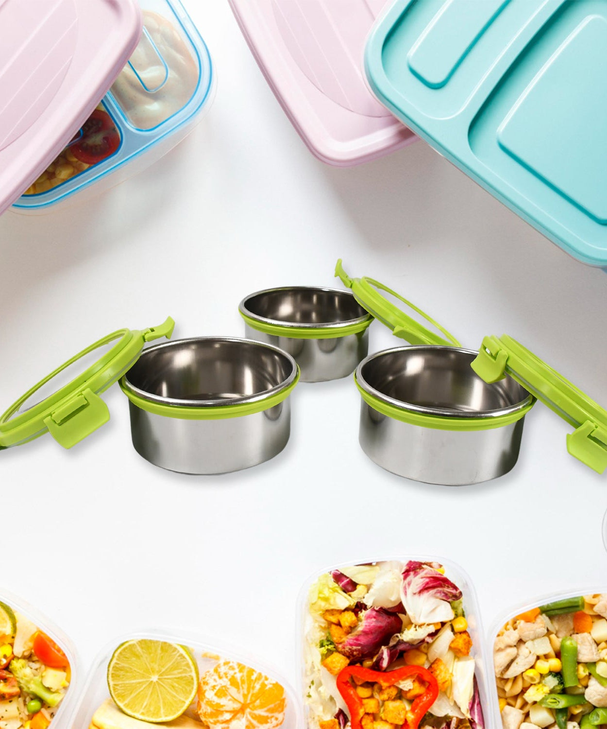 Stainless Steel Tiffin Lunch Box Container / Dabba with 4 Side Clip Lock Lid for Office & School Use/ Food Grade / Air Tight / Easy to Carry / Leak Proof