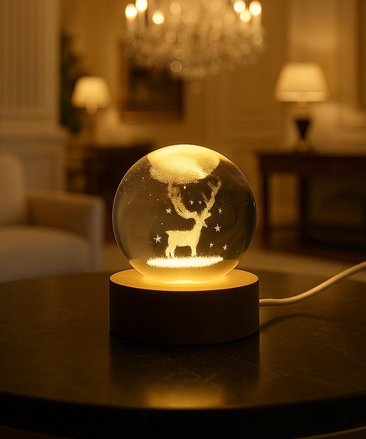 Crystal Ball Night Light Glass Ball Night Lamp with Wood Base