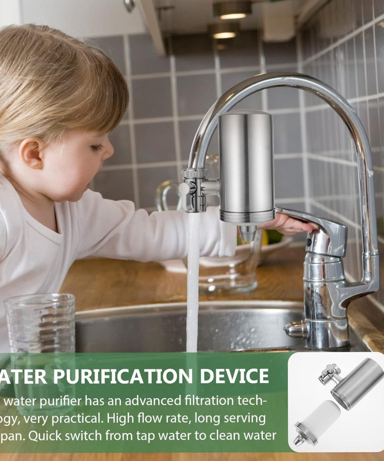 304 Stainless Steel Faucet Mount Water Filter, Water Purifier (1 Set)